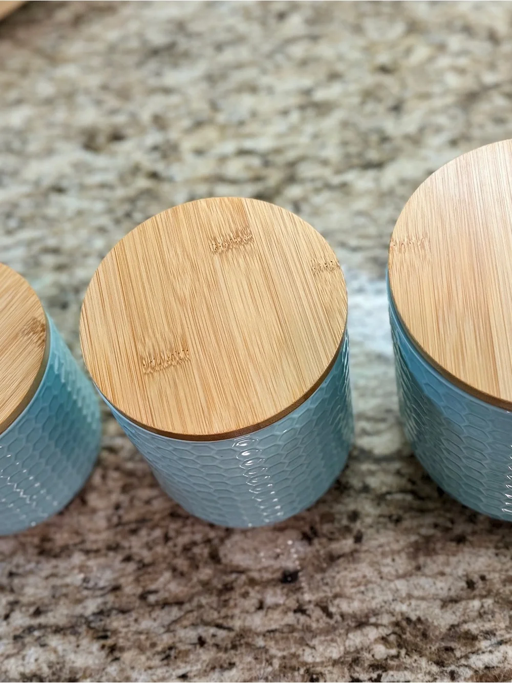 Circo Light Blue Honeycomb Ceramic Kitchen Canister Set with Bamboo Lids